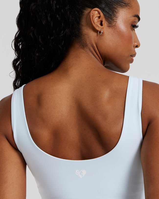 Essential Built-In Bra Scoop Back Tank | Icy Blue