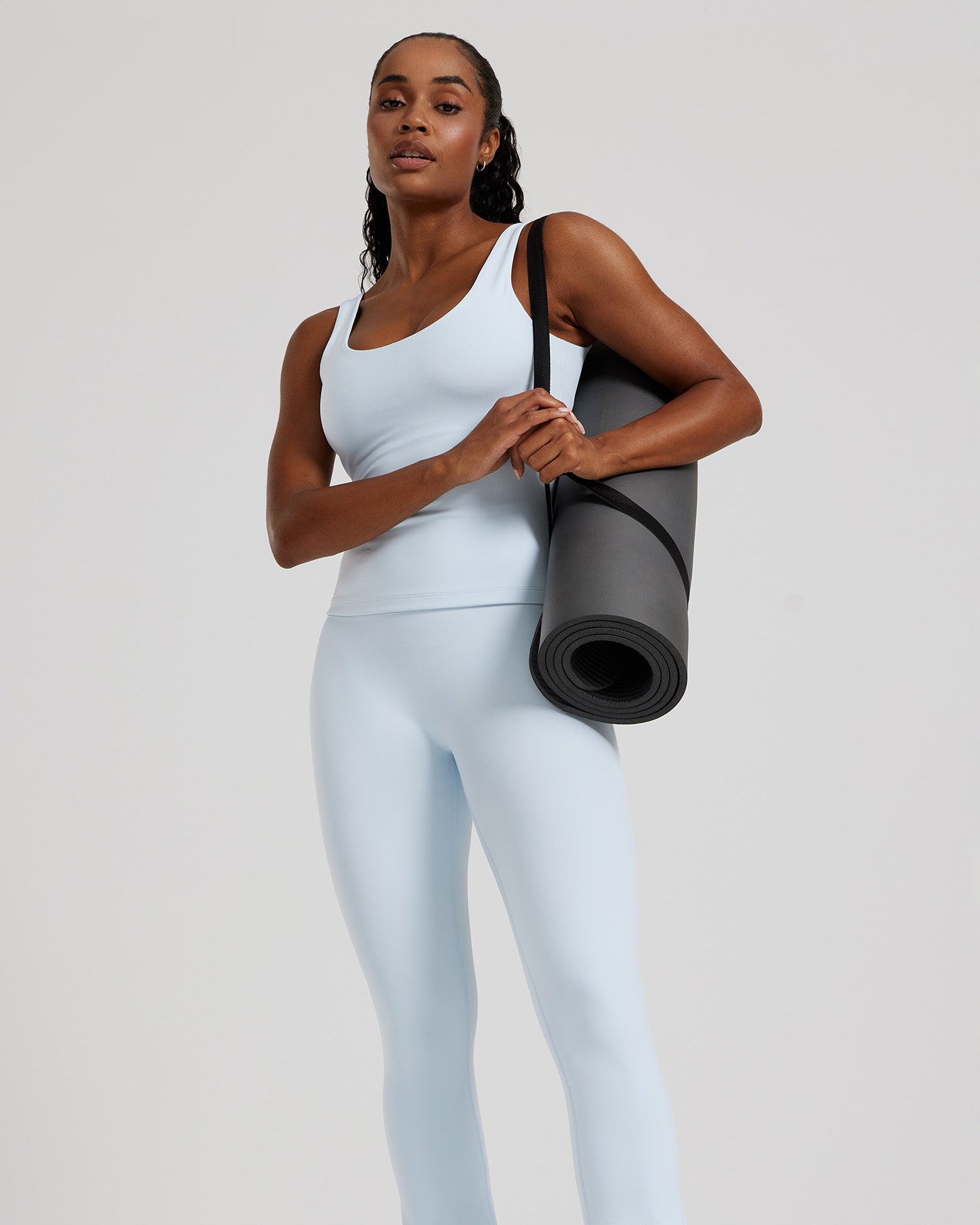 Essential Built-In Bra Scoop Back Tank | Icy Blue