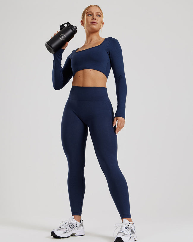 Define 2.0 Seamless Long Sleeve Built-In Bra Top | Sapphire Blue