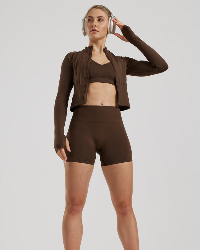 Define 2.0 Seamless Full Zip Midi Jacket | Cocoa