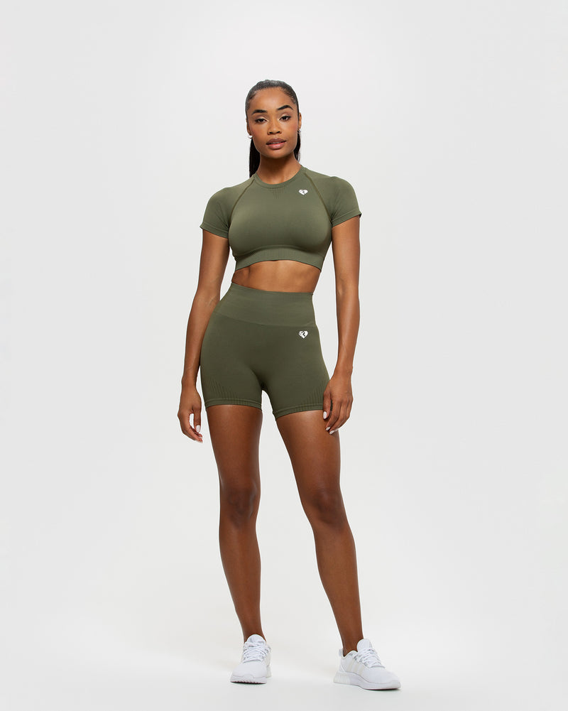 Power Seamless Short Sleeve Crop Top | Khaki