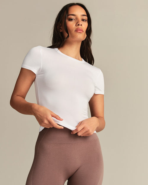 Smooth Contour Midi Short Sleeve T-Shirt | White