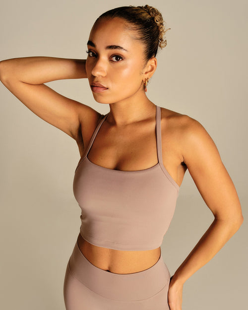 Essential Built-In Bra Crop Tank Top | Mauve Taupe