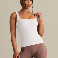 Smooth Contour Midi Square Neck Tank | White