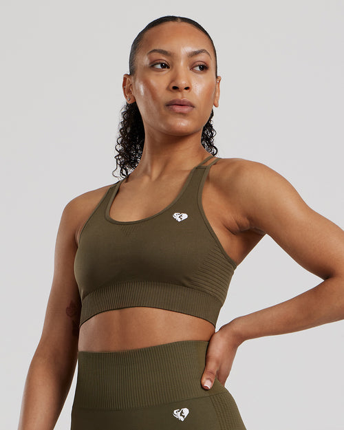 Power Seamless Sports Bra | Khaki