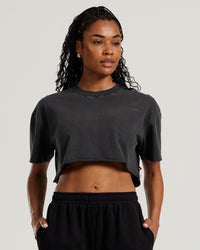 Comfort Vintage Look Oversized Cropped Short Sleeve T-Shirt | Black