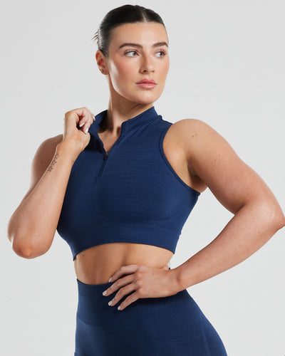 Define Seamless Half Zip Crop Tank | Sapphire Blue