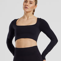 Define 2.0 Seamless Long Sleeve Built-In Bra Top | Black