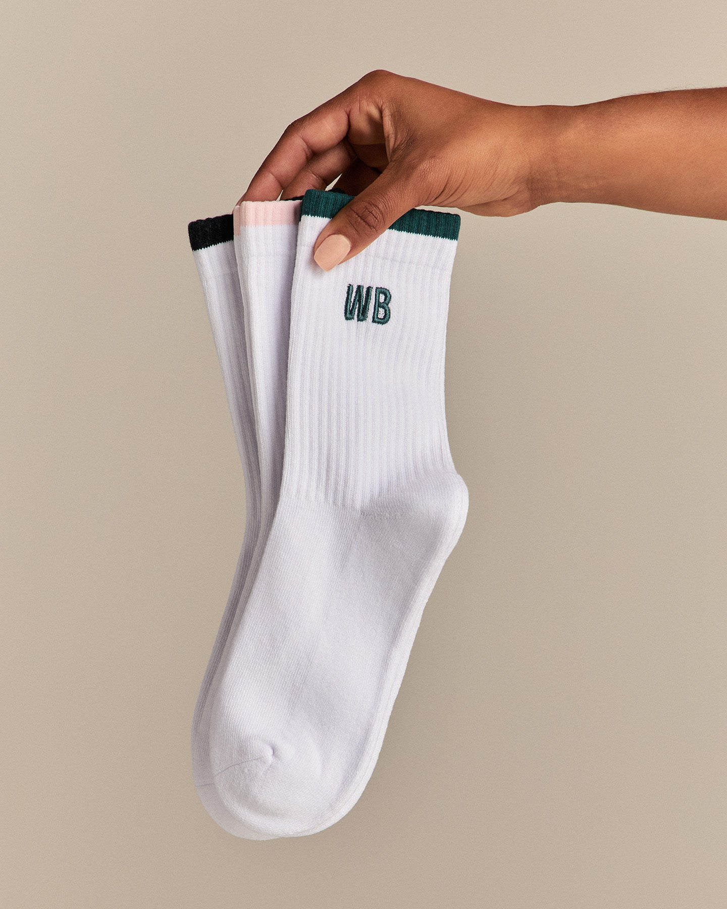 Premium Crew Embroidered Socks (3PK) | Black/Emerald/Ballet Pink