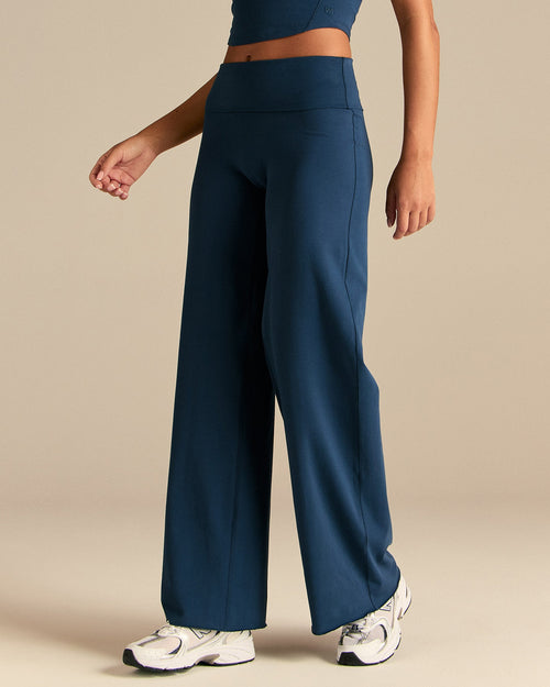 Cotton Contour Fold Over Straight Leg Pants | True Navy