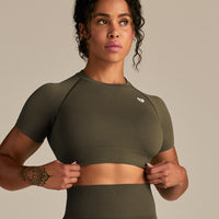 Power Short Sleeve Crop Top | Dark Olive (1/8)