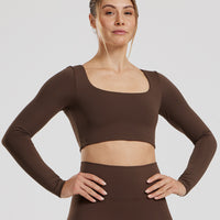 Essential Long Sleeve Built-In Bra Top | Cocoa