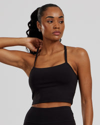 Essential Built-In Bra Crop Tank Top | Black