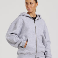 Comfort Oversized Zip-Up Hoodie | Silver Grey Marl