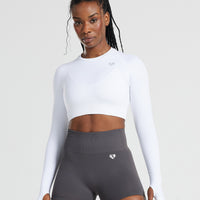Power Seamless Long Sleeve Crop Top | White