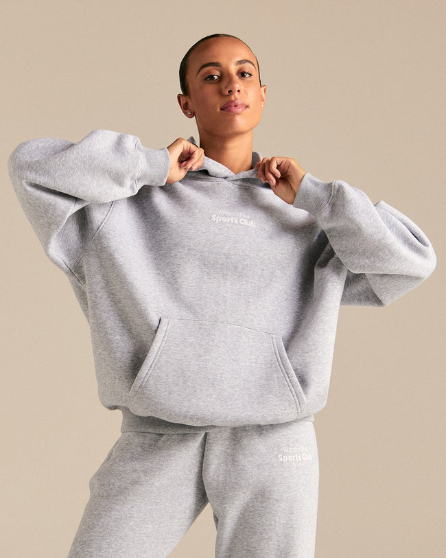 Comfort Oversized Sports Club Hoodie | Silver Grey Marl
