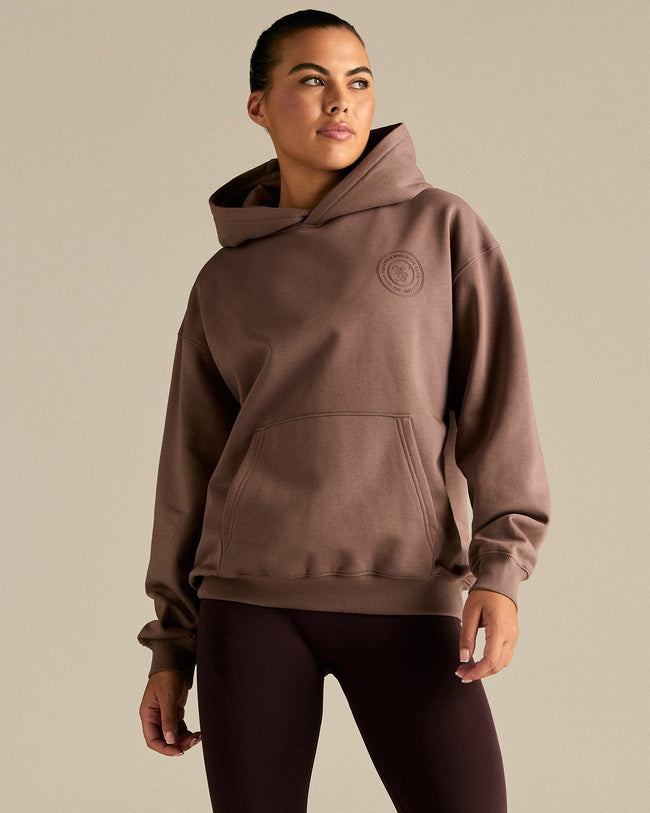 Comfort Oversized Health Club Graphic Hoodie | Mocha