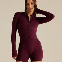Define 2.0 Seamless Full Zip Midi Jacket | Merlot