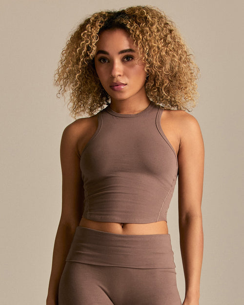 Cotton Contour Racer Tank | Mocha