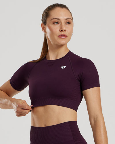 Power Seamless Short Sleeve Crop Top | Midnight Plum