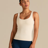 Essential Built-In Bra Scoop Back Tank | Coconut White