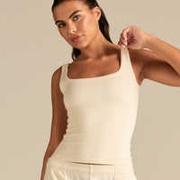 Smooth Contour Midi Square Neck Tank | Coconut White
