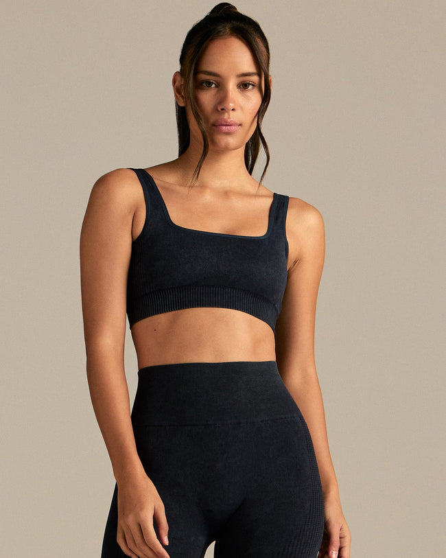 Power Seamless Open Back Mini Bra | Washed Black