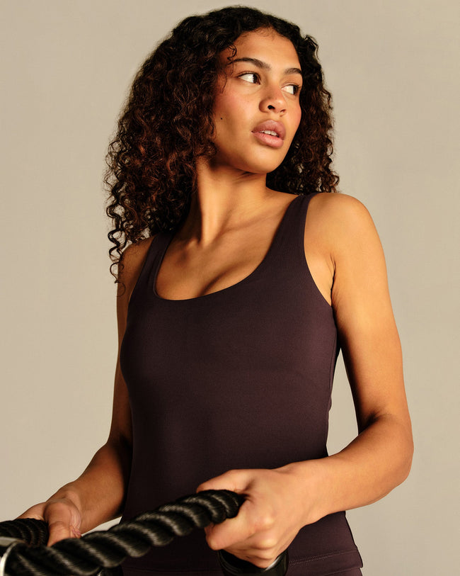 Essential Built-In Bra Scoop Back Tank | Cafe Noir