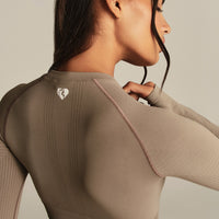 Power Seamless Long Sleeve Crop Top | Taupe Grey