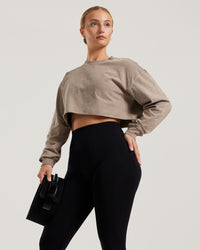 Comfort Vintage Look Oversized Cropped Long Sleeve T-Shirt | Caribou