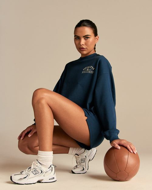 Comfort Lightweight Raw Edge Oversized Crew Neck | True Navy