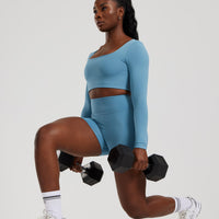 Essential Long Sleeve Built-In Bra Top | Basalt