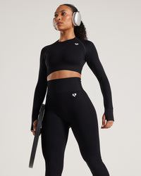 Power Seamless Long Sleeve Crop Top | Black