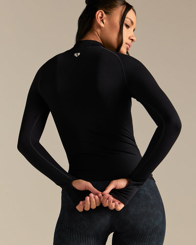 Power Seamless Mock Neck Long Sleeve Top | Black