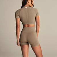 Power Seamless Short Sleeve Crop Top | Taupe Grey