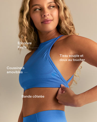 Define 2.0 Seamless High Neck Backless Bra | Rio Blue