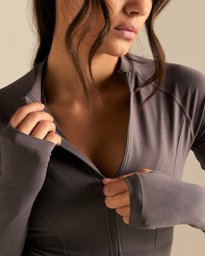 Define 2.0 Seamless Full Zip Midi Jacket | Slate Grey