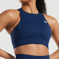 Power Seamless High Neck Bra | Sapphire Blue
