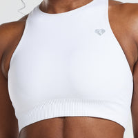 Power Seamless High Neck Bra | White