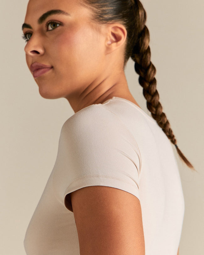 Smooth Contour Midi Short Sleeve T-Shirt | Stone