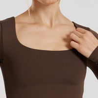 Essential Long Sleeve Built-In Bra Top | Cocoa