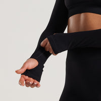 Power Seamless Long Sleeve Crop Top | Black