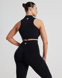 Define Seamless Half Zip Crop Tank | Black