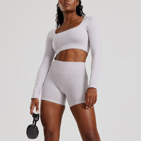 Define 2.0 Seamless Long Sleeve Built-In Bra Top | Steel Grey