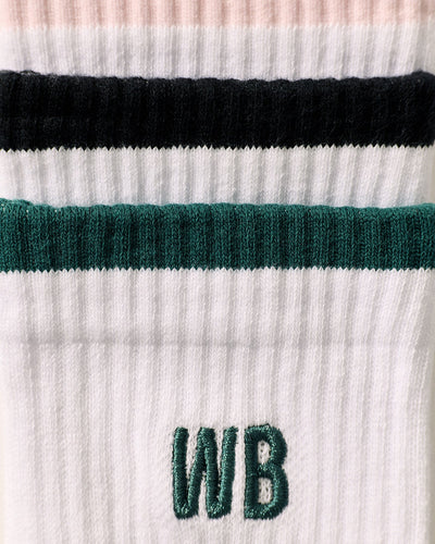 Premium Crew Embroidered Socks (3PK) | Black/Emerald/Ballet Pink