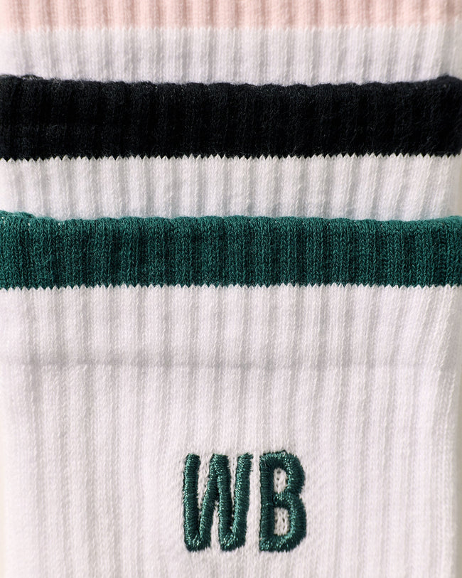 Premium Crew Embroidered Socks (3PK) | Black/Emerald/Ballet Pink