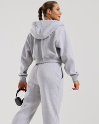 Comfort Cropped Full Zip Hoodie | Silver Grey Marl