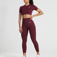 Power Seamless Short Sleeve Crop Top | Dark Cherry