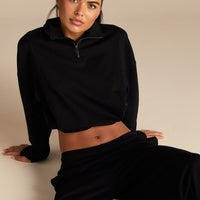 Comfort Lightweight Half Zip Draw Hem Sweat | Black