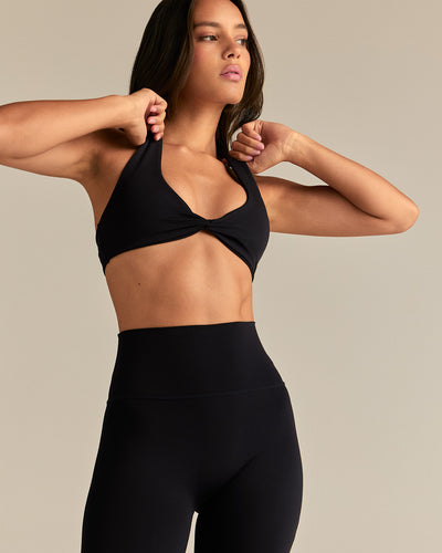 Essential Twist Front Halter Bra | Black